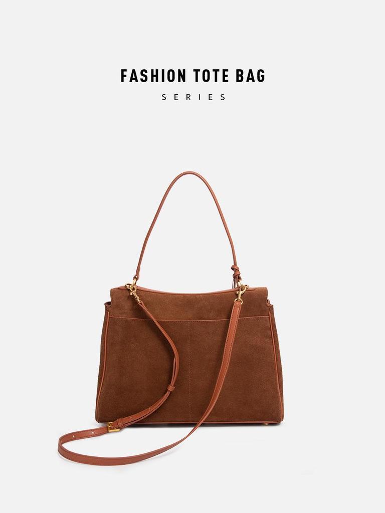 Genuine Leather Crossbody Tote Bag - Large Capacity, Light Luxury Suede Underarm for Women