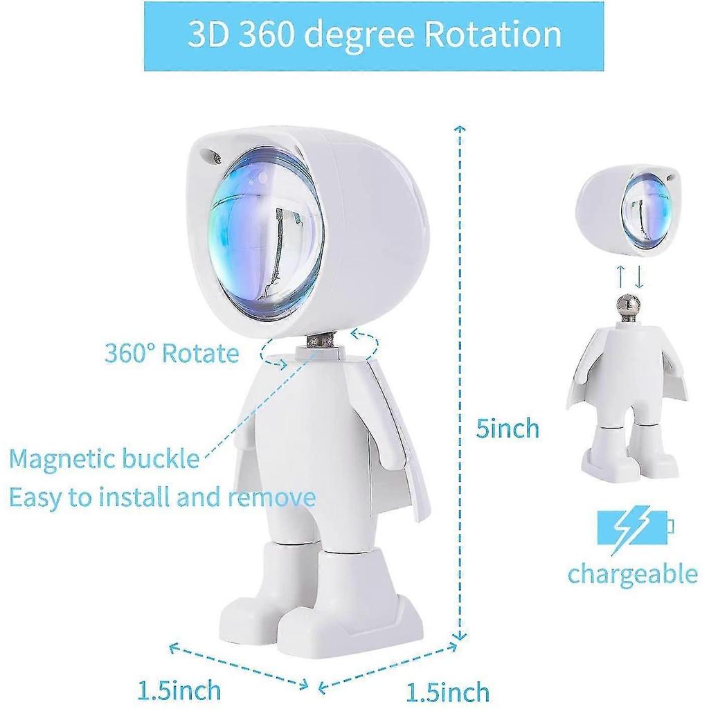 Led Spaceman Sunset Lamp - Astronaut Sunset Lamp Rainbow Projection Night Light With 360 Rotation, Network Modern Chargeable Floor Light With Usb