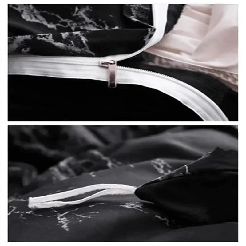 3PCS/set Black Marble Pattern Sanding Bedding Set Duvet Cover+Pillowase, Bedroom Bed Set, King Queen Double (Excluding Filler)