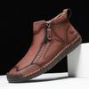 Large Size Men's Shoes Outdoor Casual Shoes Flat Bottom Hand Stitched Shoes Zipper Martin Boots Short Boots