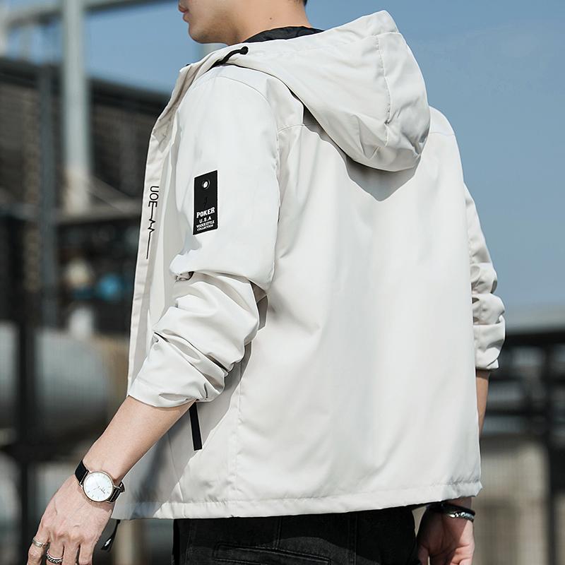 Spring Autumn Korean Fashion Solid Color Hooded Jacket Men's Casual Windproof Loose Comfortable  Coat