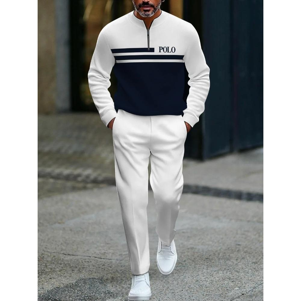 Herren Mode Stil Gedruckt Zweiteiliges Set 3D Digital Halber Reißverschluss Lässig Trendig Sportbekleidung Herbst und Winter Set