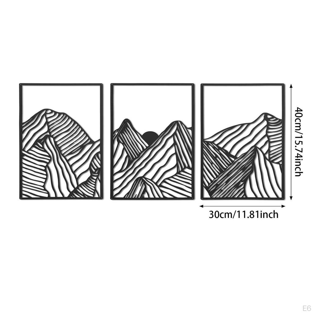 3 Pieces Mountain Metal Wall Art Decorative Painting Creative Line Drawing Decor