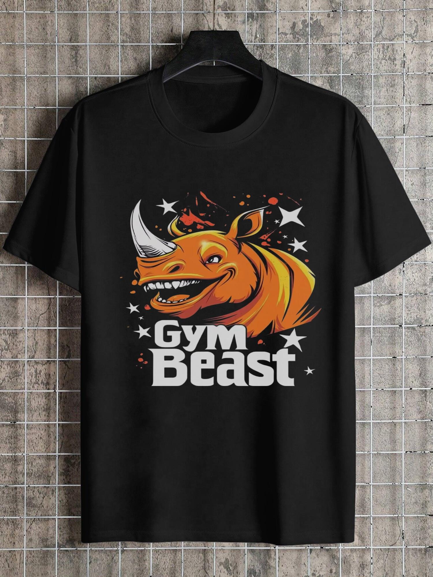 Gym Beast Rhino Graphic T-shirt - 180g Cotton Crew Neck Short Sleeve XL
