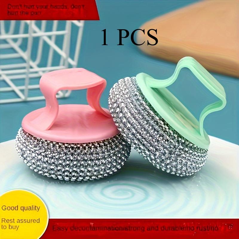 

1 шт. Чистящая щетка из нержавеющей стали с эргономичной ручкой, многоразовый чистящий шарик для кастрюль, сковородок, кухни, ванной комнаты