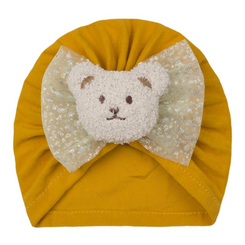 Spring boys and girls bear head hat, new bronzing bow cute pullover hat, baby tire hat