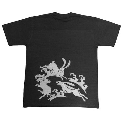 Edoten Wzór Japoński na Gustownym Spieralnym Falistym Królik na Biodrze i Królik Księżycowy na Rozmiarach LL Męski 6,8 oz. T-shirt, Tkanina barwiona metodą discharge, Klatka piersiowa,