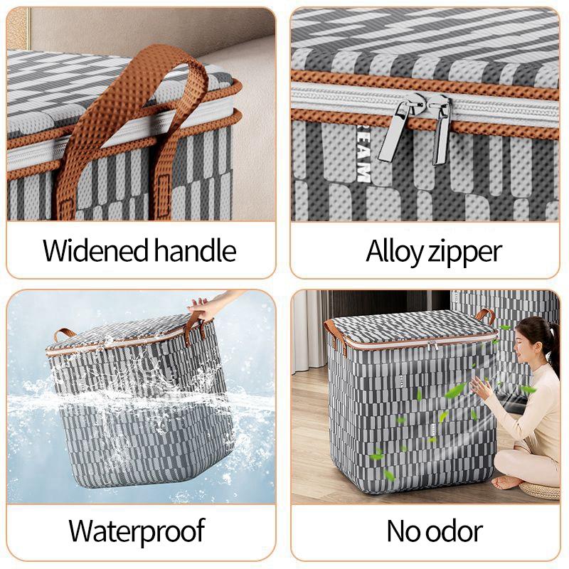 Portable Waterproof Storage Bag Large Capacity Zipper Clothes Organizer Duvet Bin Closet Storage Box for Travel Moving