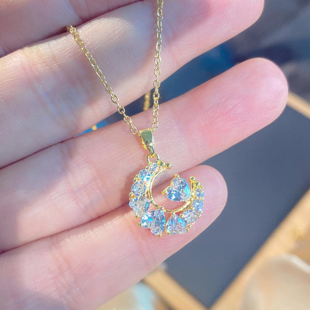 Light Luxury Full Diamond Inlaid Zircon Titanium Steel Clavicle Chain Fairy Versatile Delicate Necklace Gift for Girlfriend