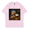 Yorkie Drinking Beer Funny Meme Graphic T Shirts Summer Casual  Short Sleeve T-shirtWomen Fashion O-Neck T-shirt