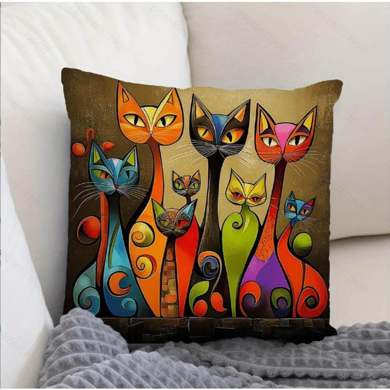 Bohemian Plush Pillow Covers with Charming Kitten Design ,45x45 Cm