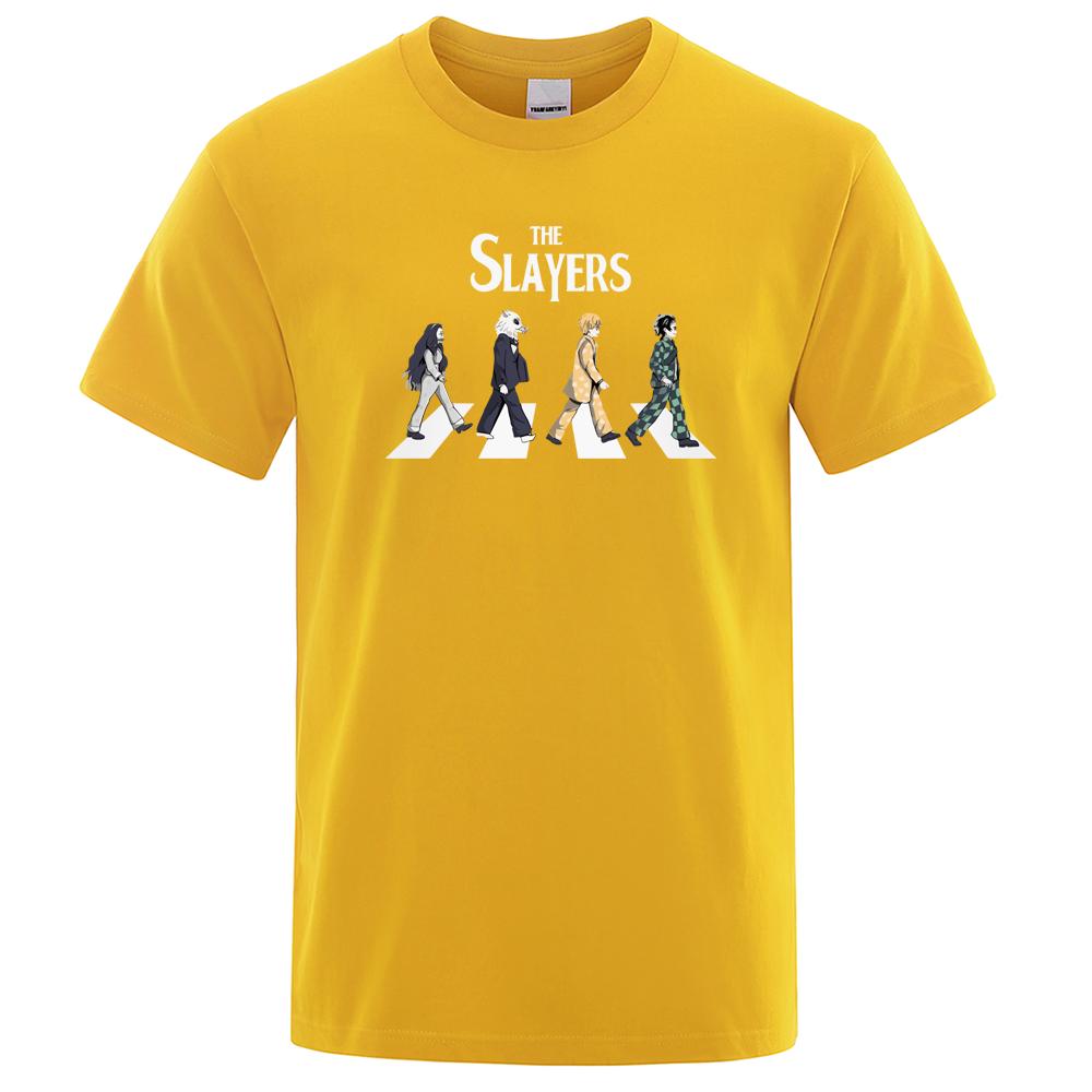 Japanese Anime Male Tops Funny Harajuku Streetwear Short Sleeved Cartoons Demon Slayer T-Shirts Men Cotton High Quality Clothing