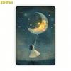 Retro Crescent Moon Metal Wall Art, Vintage Night Sky Tin Sign, Minimalist 2D Decor for Home Office