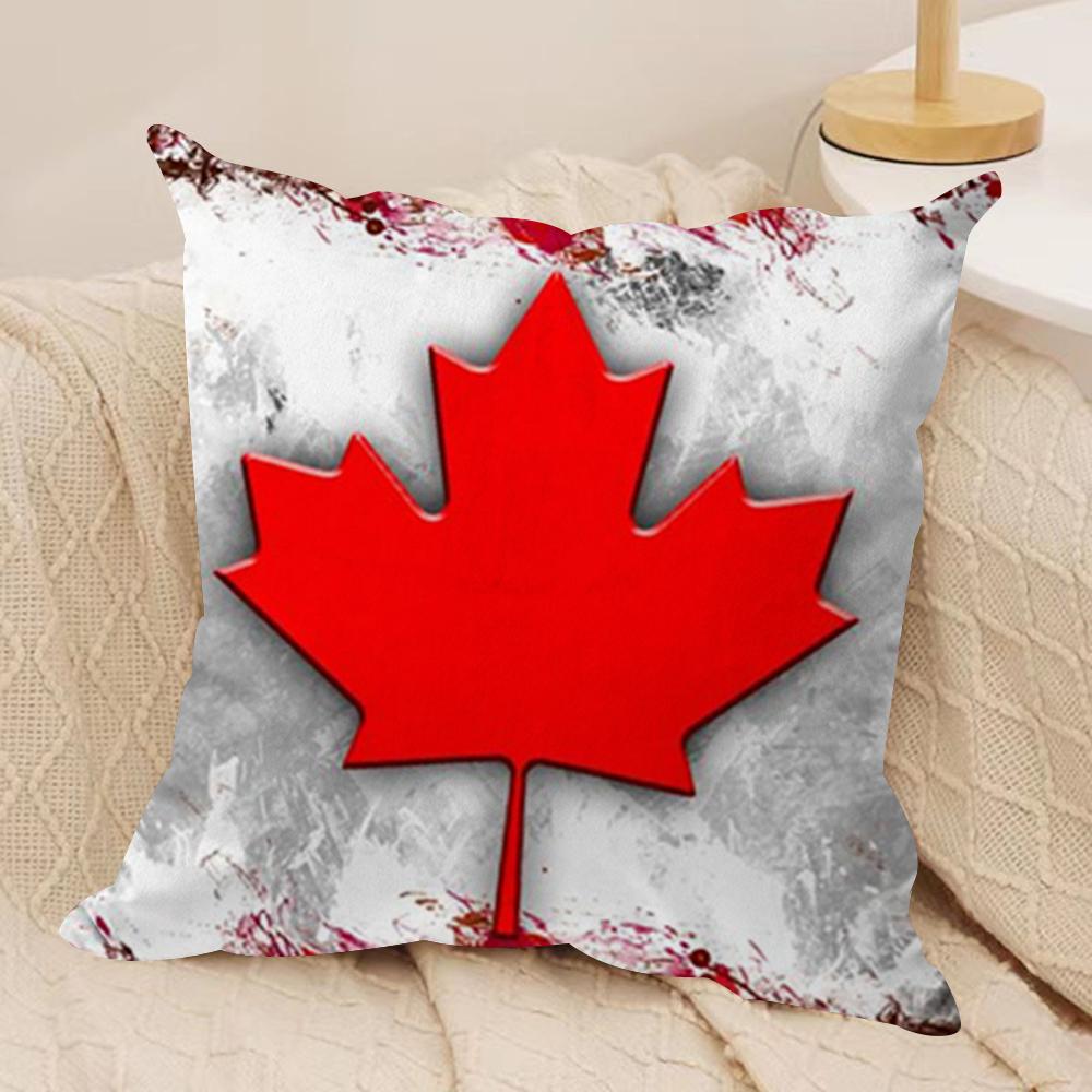 Canada Canadian Flag CA Leaf Cushion Cover Soft Plush Fabric Double-Sided Printed Sofa Cushion Cover for All Seasons Home Decor