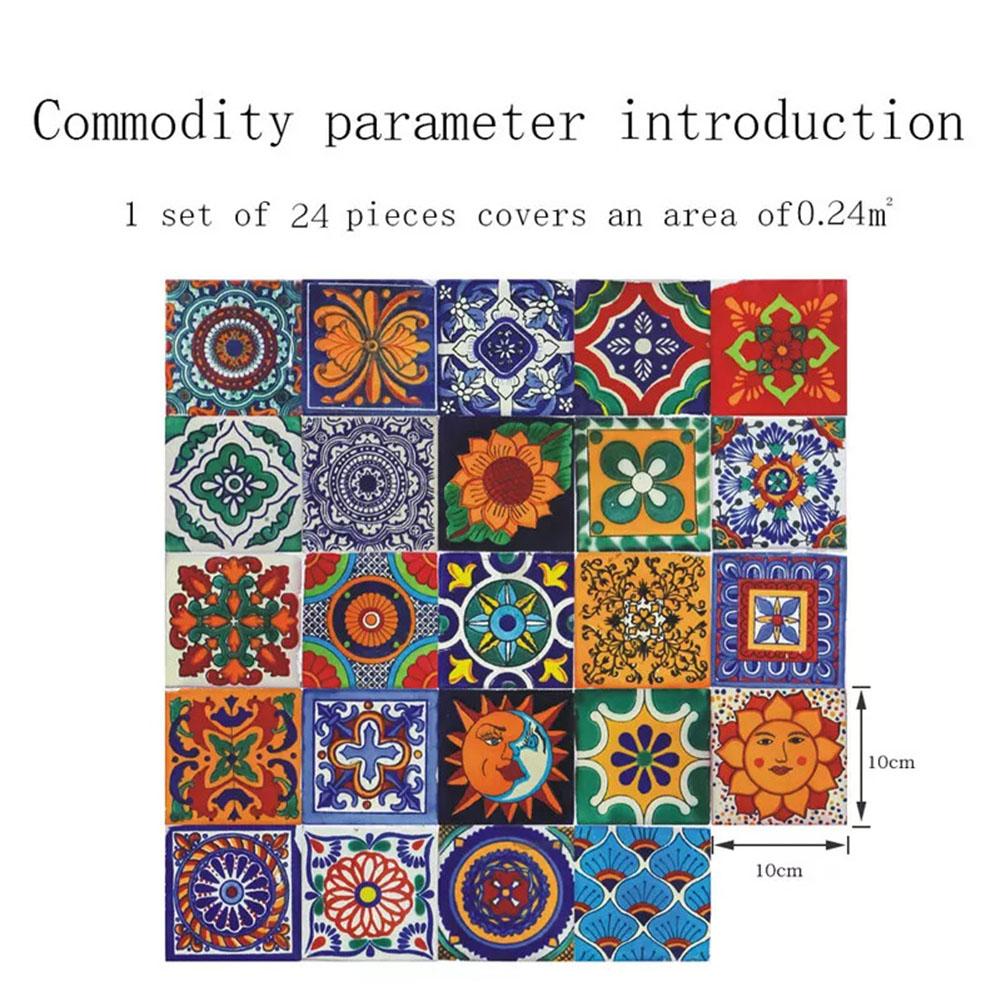 Waterproof Vintage Moroccan Stickers 24PCS Unique Tile Mosaic for Easy Application on Walls and Smooth Surfaces