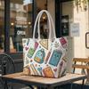 Cute School Pattern Tote Bag Large Capacity Portable Daily Use Shoulder Bag for Teens