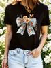 Vintage Bow Flower Women's Casual Short Sleeved Crew Neck Retro T-shirt Spring/summer Top Tee Graphic Shirt Woman Girls