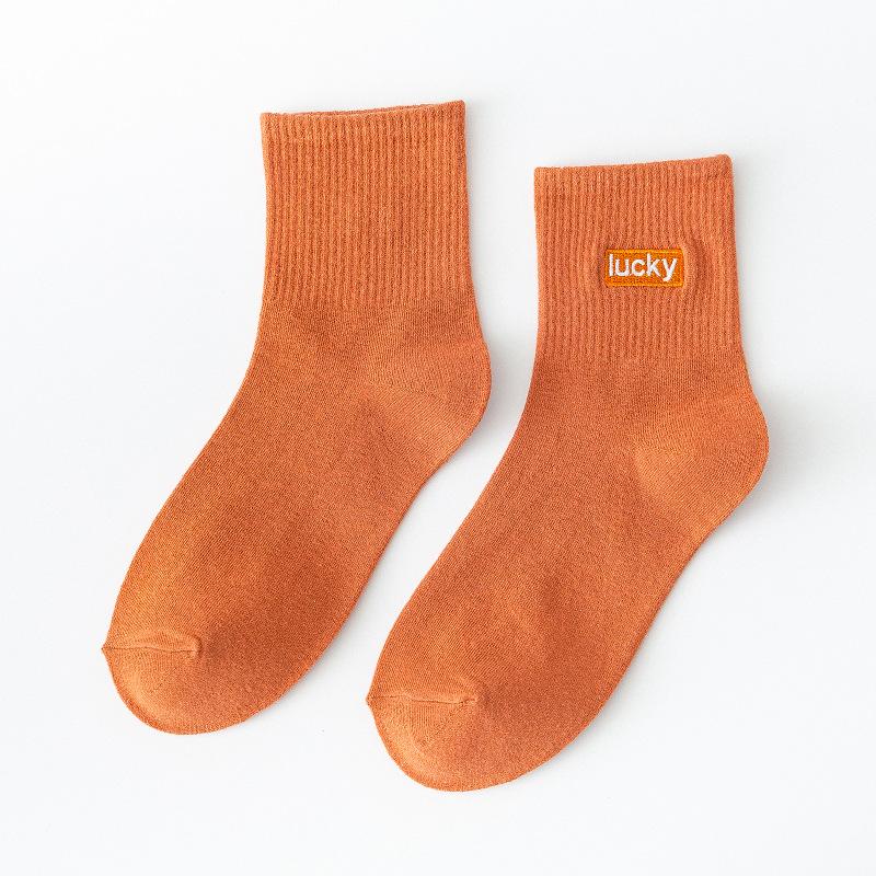 Female Spring Embroidered Letter Cotton Sports College Windpipe Socks