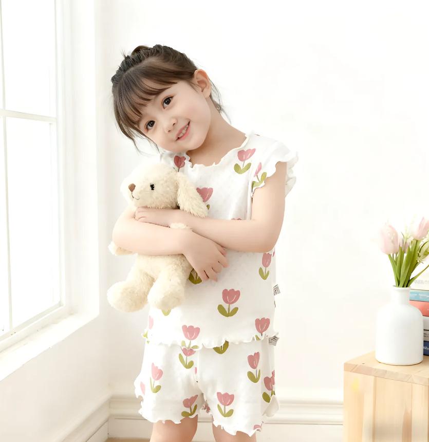Süßer Sommer-Pyjama für Mädchen - Kurzarm, Eis seide, Atmungsaktives Set