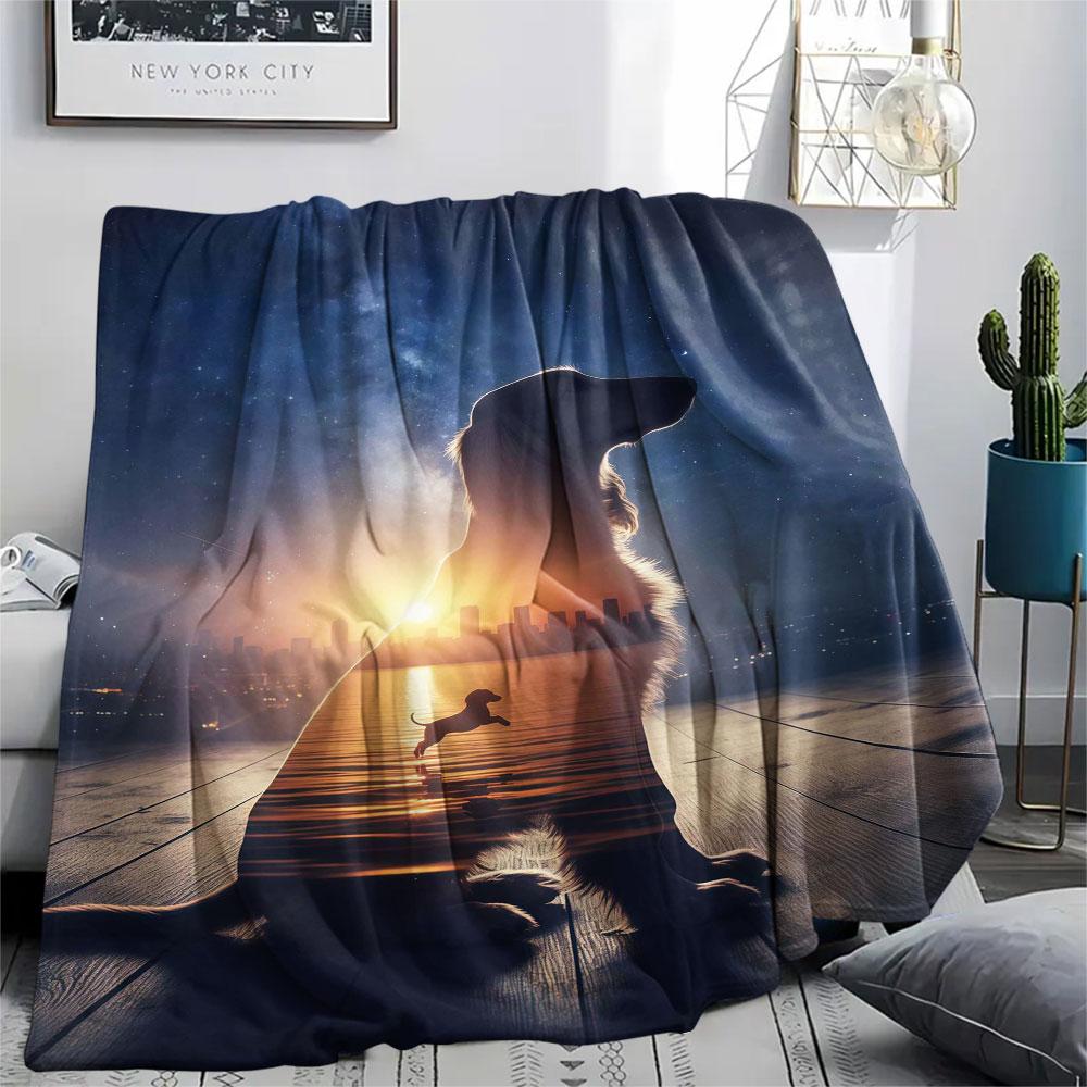 1Pc DoublevisionDogs Print Flannel Blanket, High quality Comfortable for All Seasons, Home Decor, Warmth and Comfort, Perfect for Christmas Gifts