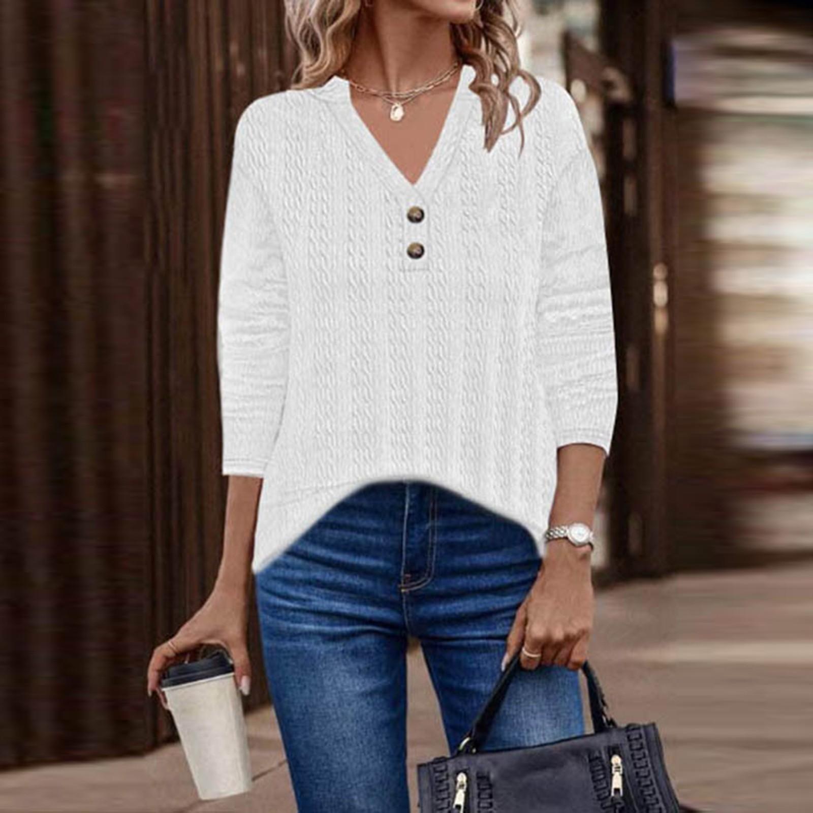 

Женская модная повседневная футболка с V-образным вырезом, застегивающаяся на пуговицы, с семью рукавами XL белый