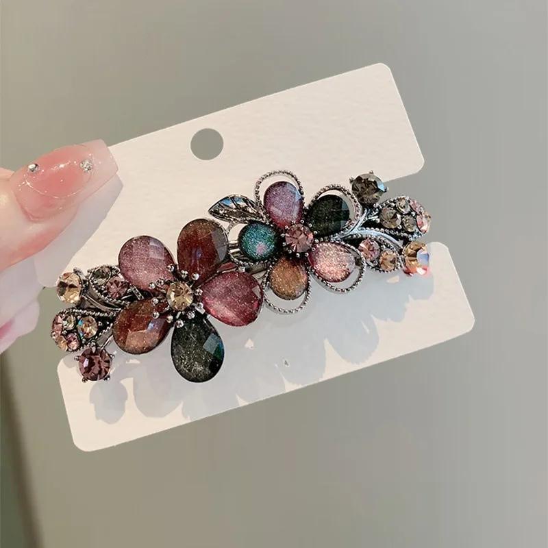Elegante Fioritura Colorata con Strass Molletta a Molla Molletta a Una Parola per Capelli da Donna Parte Posteriore della Testa Mezza Acconciatura Fermagli Accessori per Capelli