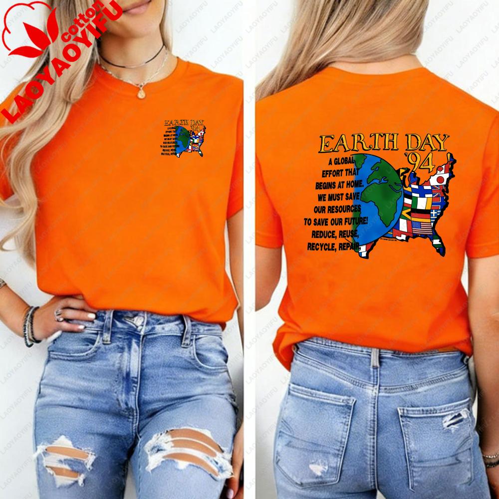 Vintage 1990s 1994 Earth Day Planet Reduce Reuse Recycle World Flag TShirt Unisex Clothing Harajuku Vintage High Quality Cotton