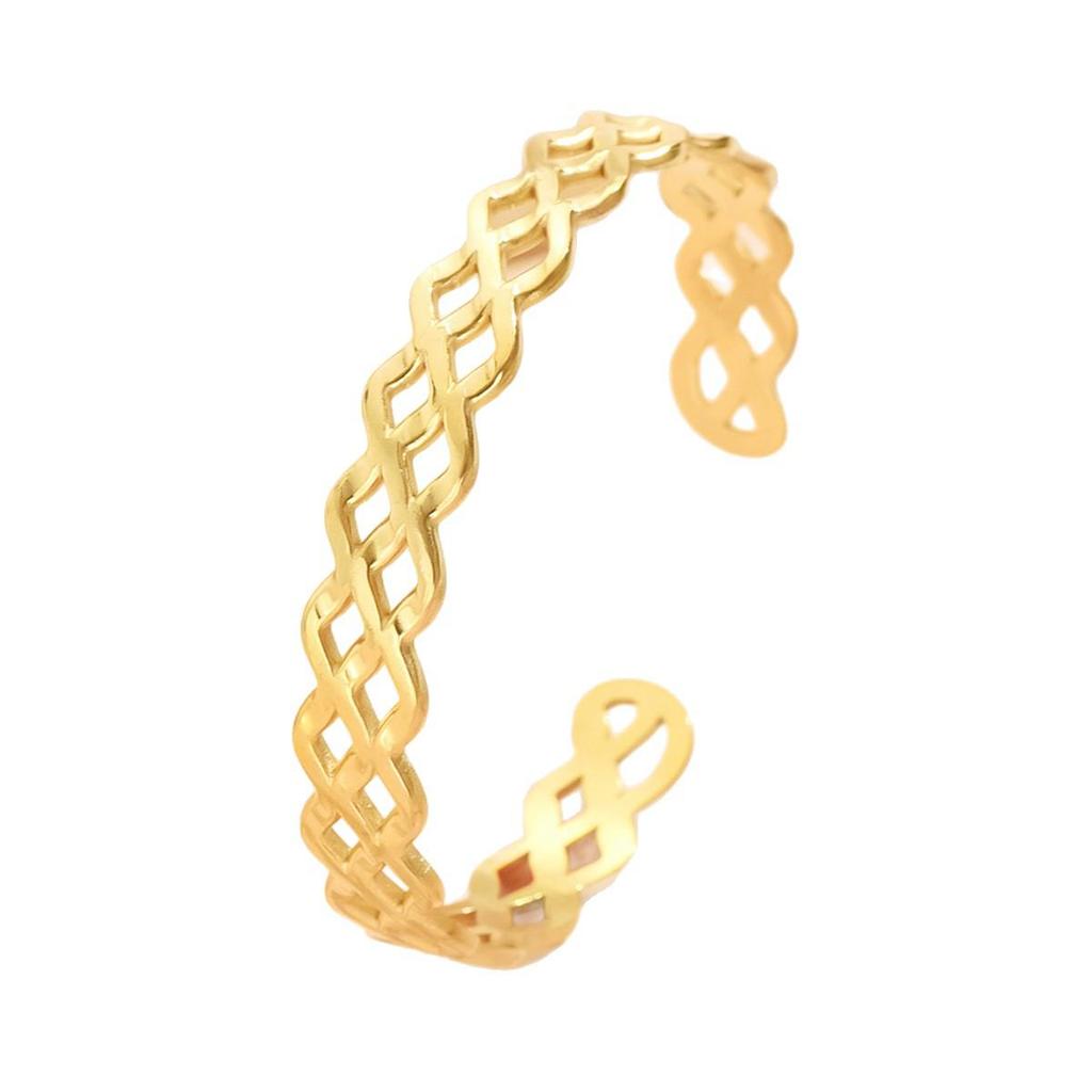 Cross-Border Fashion Irregular Curve Stainless Steel Open Bangle, Vacuum-Plated 18K Gold Bracelet