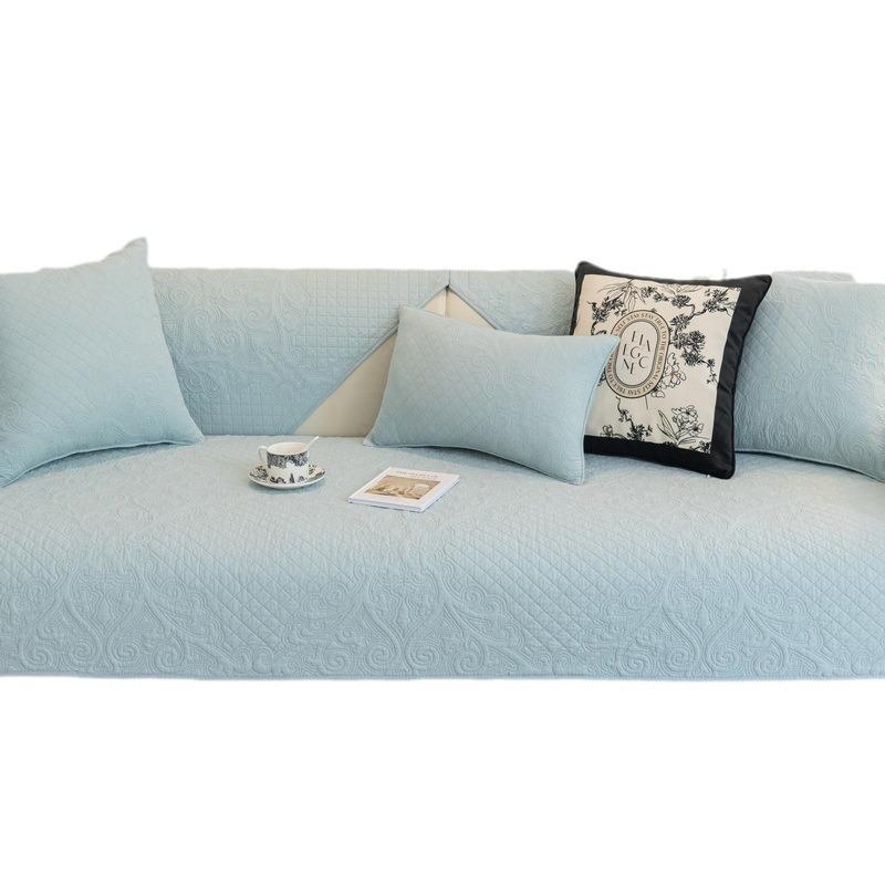 Minimalist Style Sofa Cushion Embroidered Quilted Breathable Fabric Pure Cotton Simple Four-season Backrest Towel Cover Non-slip