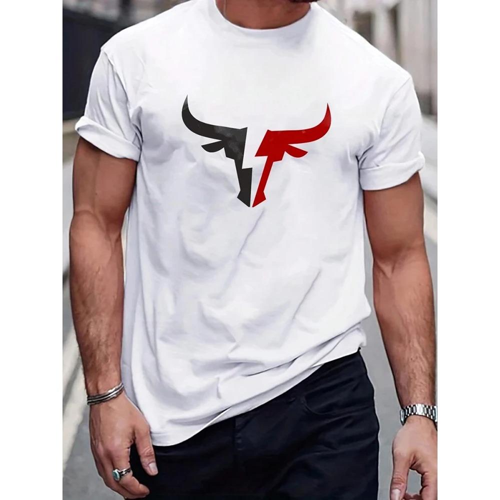 Summer Daily Casual Outdoor Street Short-sleeved Top Fashion 3D Bull Head Print Men's T-shirts
