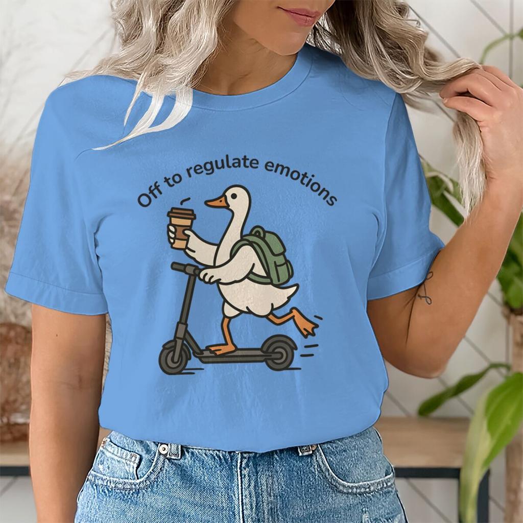 Funny Unisextal Health T Shirt Off To Regulate Emotions Cute Duck Coffee Scooter Graphic Unisex Casual Tee Shortsleeve Crewneck Tee