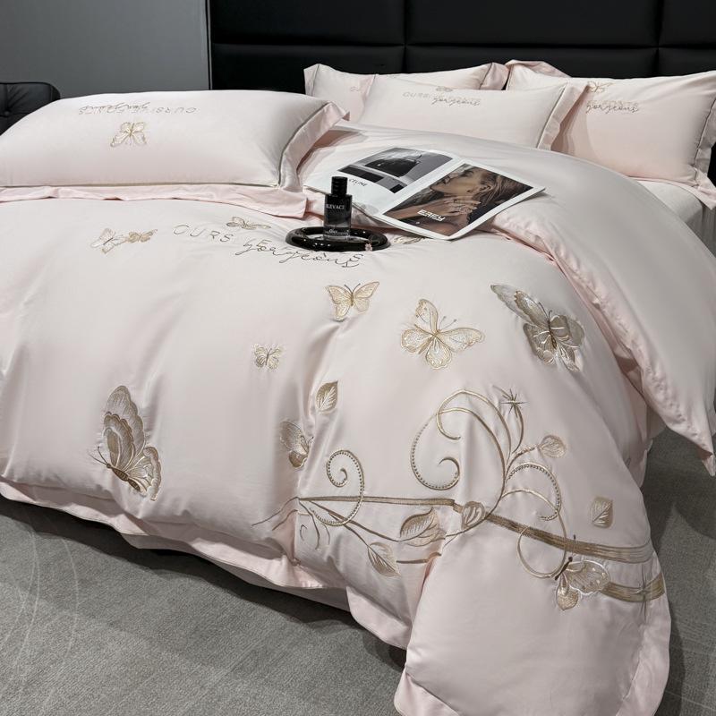 Luxurious Winter Cotton Flannel Embroidered Bedding Set: Thick Four-Piece Duvet & Sheet