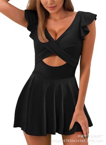Women s One-Piece Swimsuit Pleated Hollow Swimsuit Belly V-Neck Wrap Swimsuit S