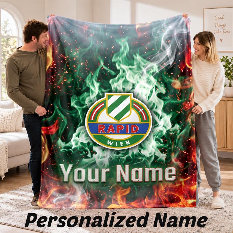 Rapid Wien FC Personalized Flannel Blanket Custom Name Text Soft Throw Blanket Home Decor