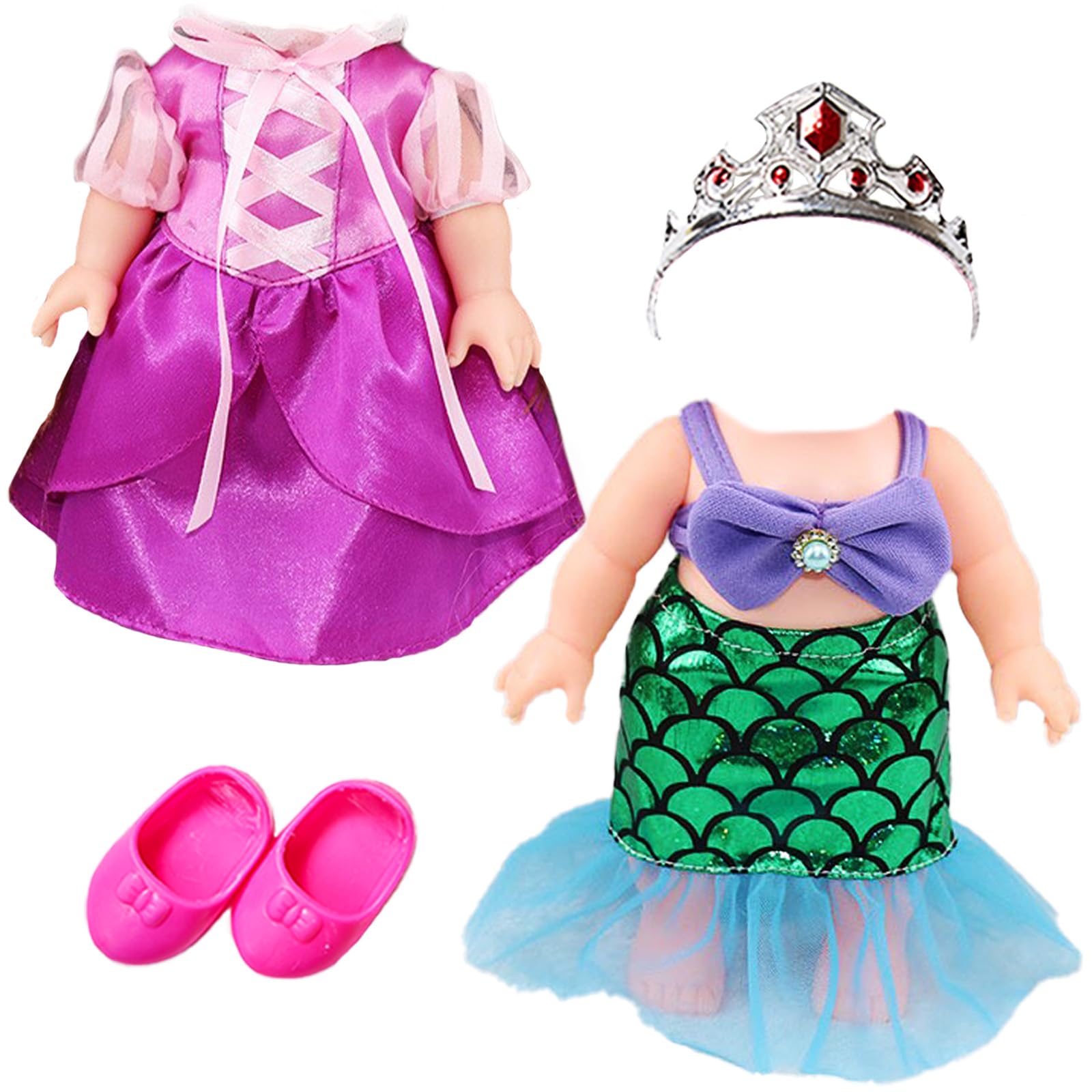 

Princess Dress, Dress-Up, Shoes, and Tiara Set (2 outfits, 4 pieces) - Fits dolls 25-26cm (approx. 9-10 inches) - Compatible (Set B)