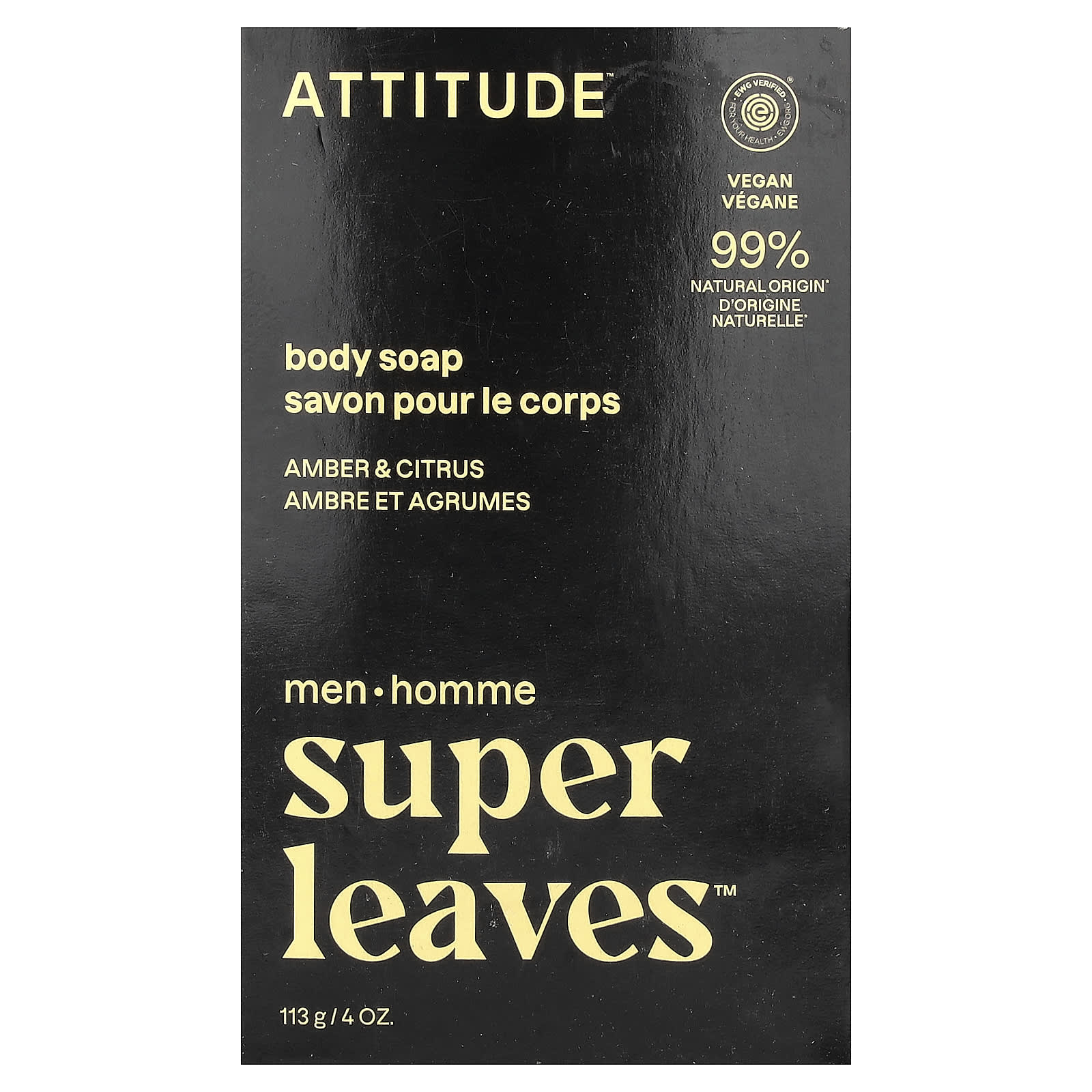 

ATTITUDE, Super Leaves™, Body Bar Soap, Men, Amber & Citrus, 4 oz (113 g)