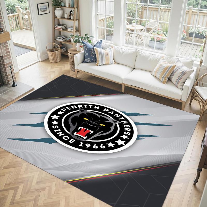 Penrith Panthers Design Kristall Samt Teppich Gemütlich Non?Rutschfester Teppich mit Aufdruck für Schlafzimmer Wohnzimmer Eingang