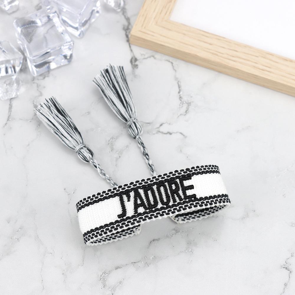 J'adore Bracelet: Embroidered Letter Tassel Wristband for Women & Couples