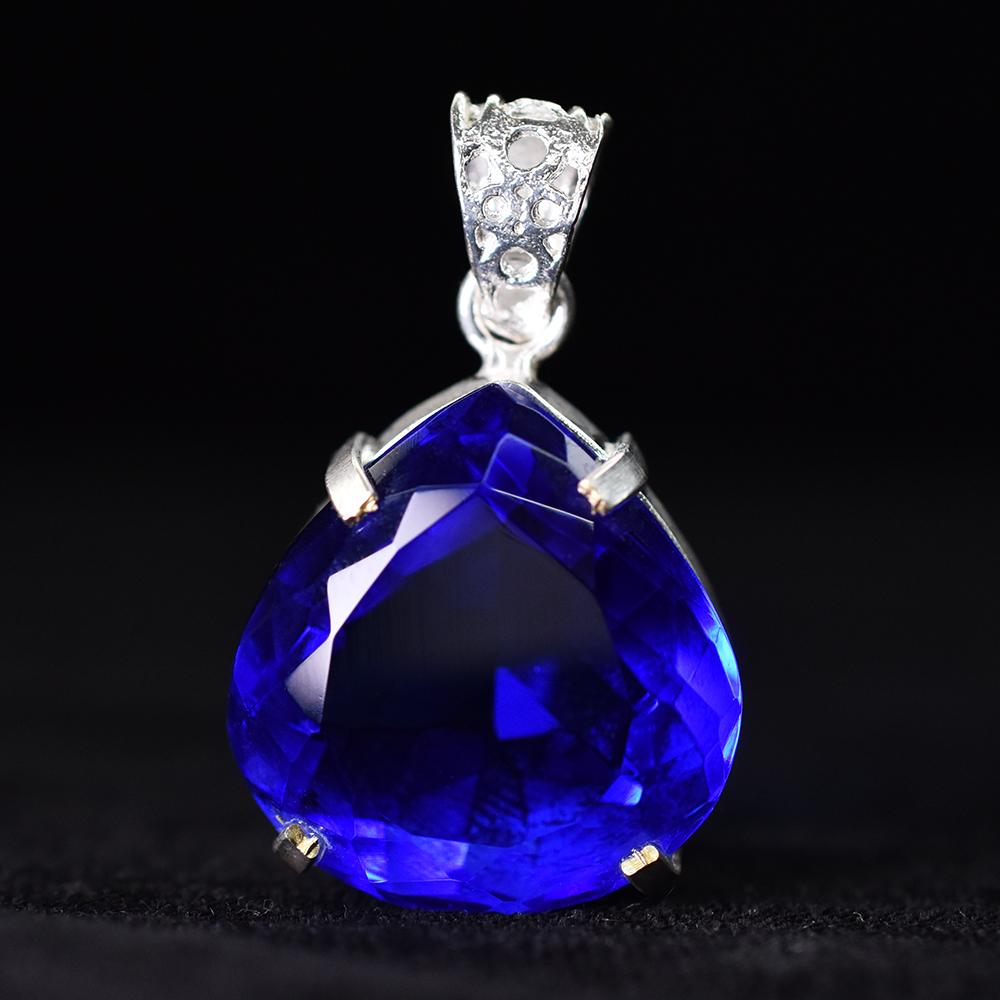 Pear Cut 53.5 Ct Blue Topaz 925 Sterling Silver CERTIFIED Gemstone Pendant MY-PD-148-NS