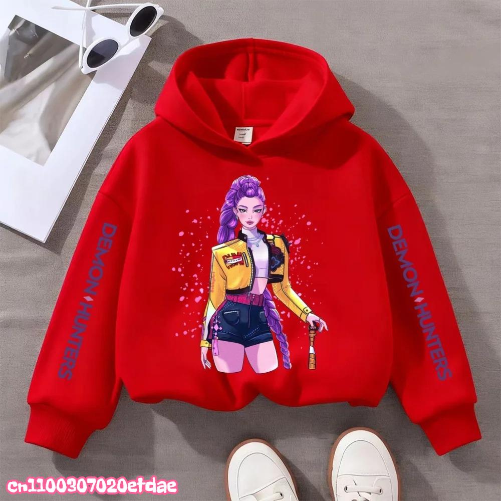 Stylish long sleeve kids hoodie with modern pop art girl illustration print, loose comfy fit for school and weekend family outdoor trips in cool fall.
