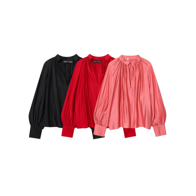 2025 Women's Versatile V-neck Lantern Sleeve Casual Pullover Top