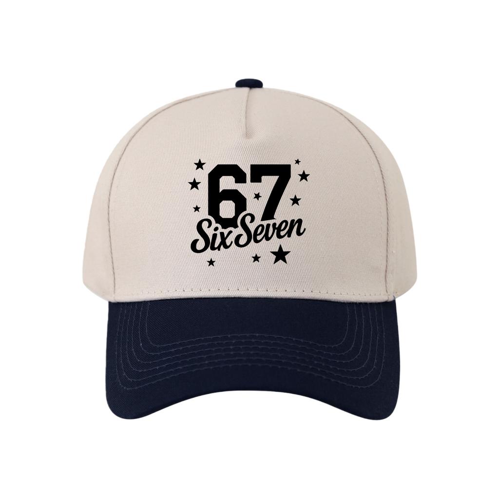 Retro Color Blocked Baseball Cap,Unisex 67 Six Seven   Breathable and Versatile Sun Shading Duckbill Cap