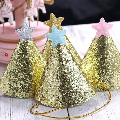Mini Stjärna Födelsedagshatt Glänsande Glitter Rosa Födelsedagskalas Dekoration Barn Baby Tårthatt