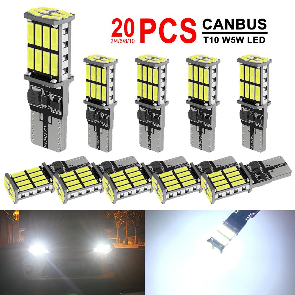 2-10 PCS Super Bright T10 W5W LED Bulbs Canbus 12V 24V 26SMD 6500K White Car Interior Dome Trunk License Plate Wedge Side Lights Bulbs 7