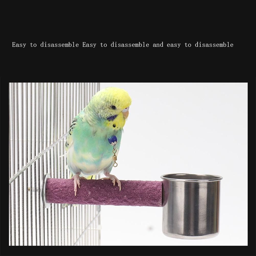 Bird Perch Stand With Feeding Bowl Wooden Quartz Sand Bird Cage Perch Stand Parrot Stainless Steel Food Water Bowls For Parakeet