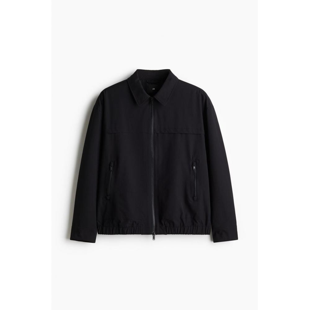 H M Waffle Texture Jacket Loose Fit Navy Blue