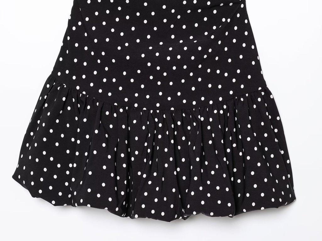 Polka Dot One-Shoulder Pleated Super Short Dress with French Design