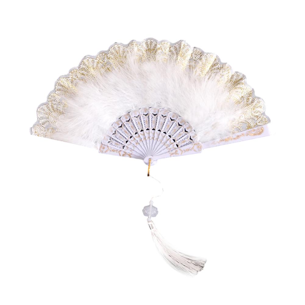 Lolita Feather Folding Fan Sweet Fairy Girl Dark Gothic Court Dance Hand Fan Pendant Photography Props Wedding Party Decor