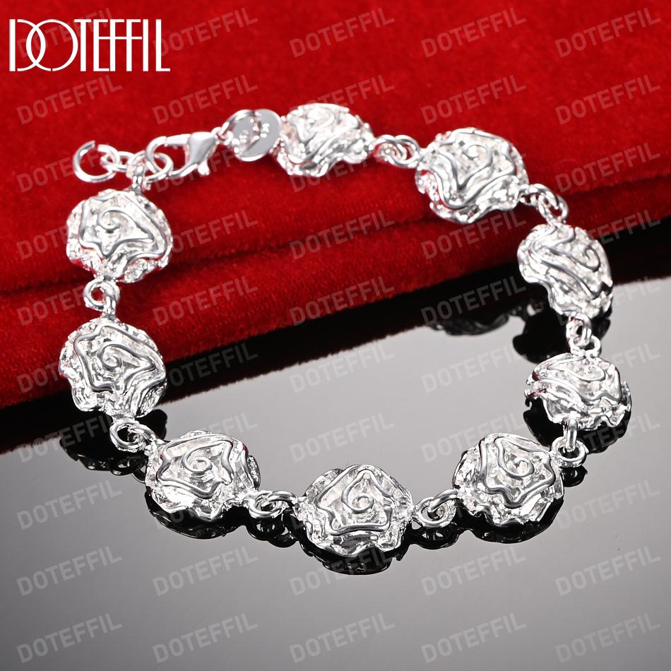 Bransoletka z romantycznym łańcuszkiem w kształcie róży ze srebra próby 925 Modna biżuteria ślubna