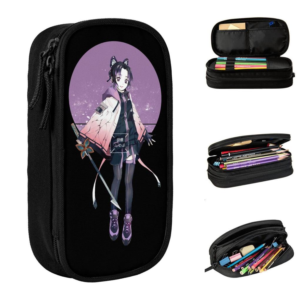 Anime Demons Slayers Shinobu Kocho Pencil Cases Pencil Pouch Pen for Student Large Storage Bag Students School Zipper Stationery